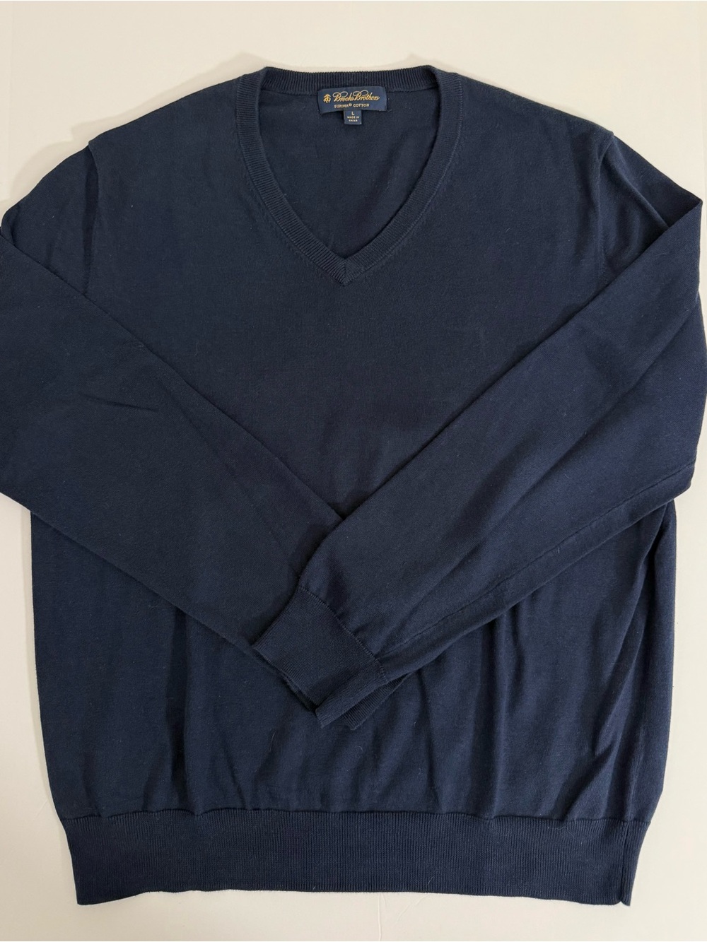 Brooks Brothers Men’s Navy V-Neck Supima Cotton Sweater | Large